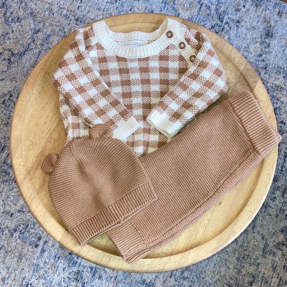#93. Carter’s - Baby Knit Gingham Set in Cream & Camel